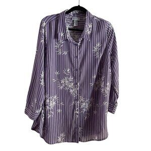Catherines Women Plus SZ 0X 14/16W Purple White Striped Floral L/S Tunic Blouse